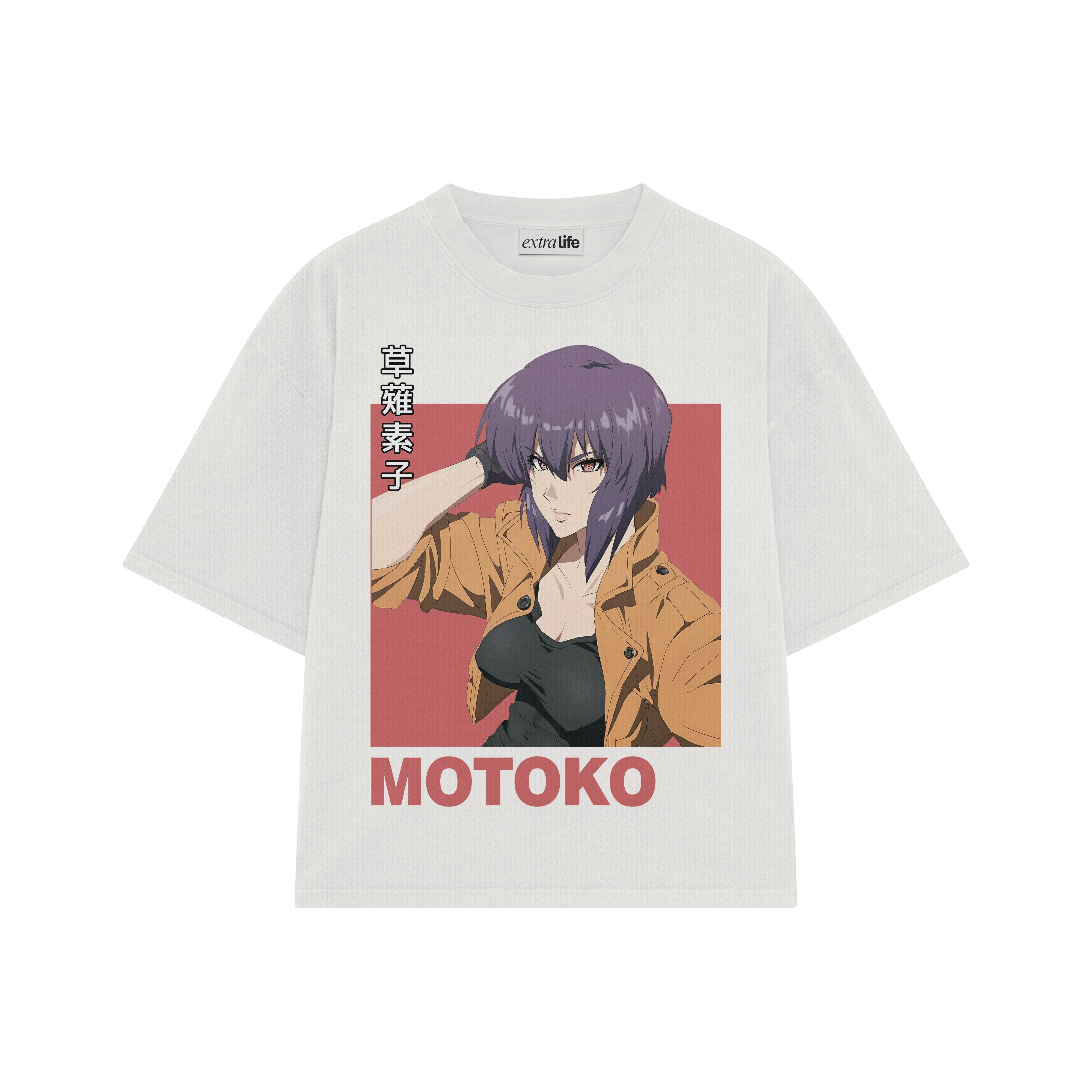 Playera streetwear premium de anime y gaming ExtraLife MX, corte boxy oversized drop shoulder heavyweight en color Deep Black y Off-White, moda urbana mexicana de culto.