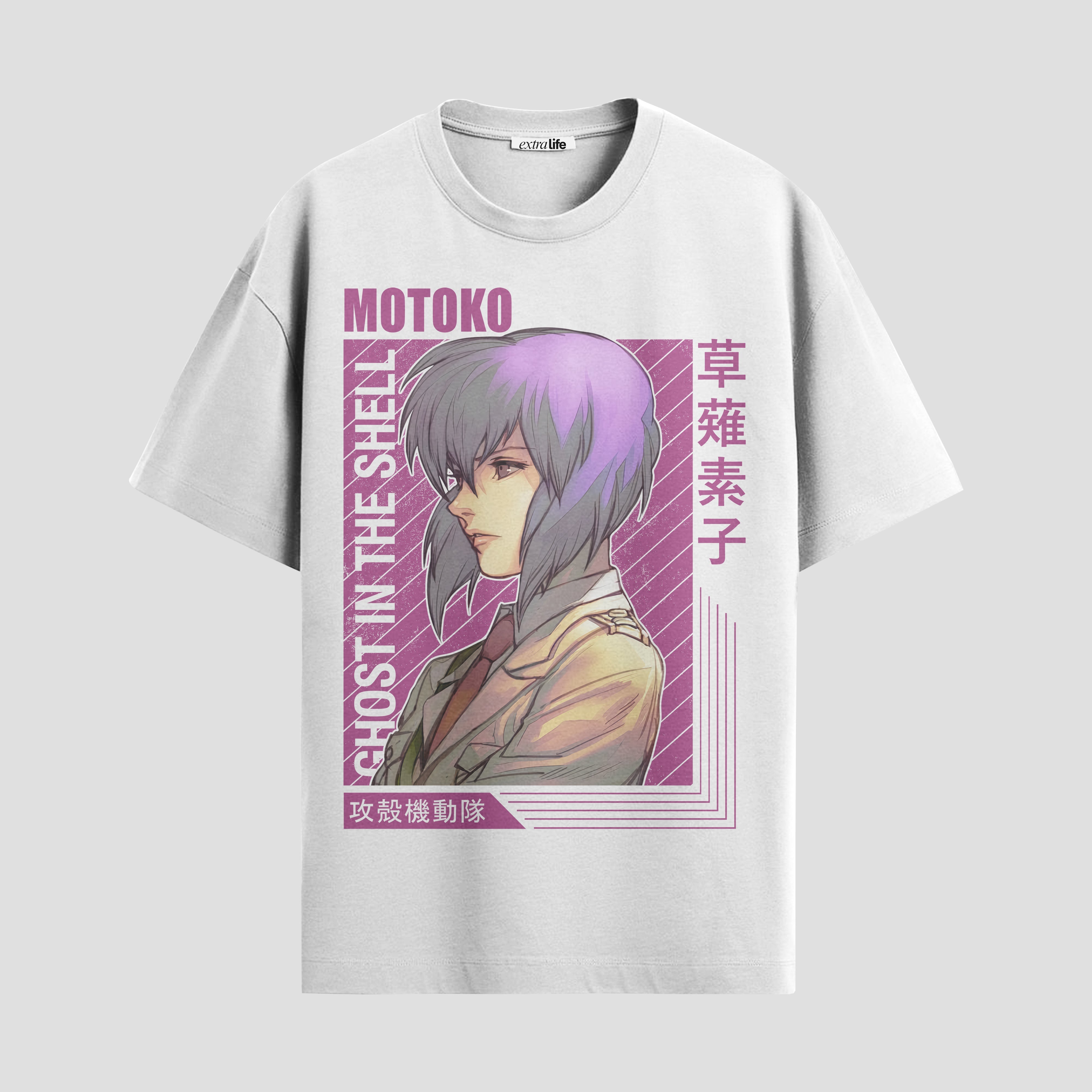 Playera urbana de anime y gaming ExtraLife MX, corte Standard Fit unisex ligero y transpirable en color Deep Black y Pure White, ropa de uso diario para gym y casual.