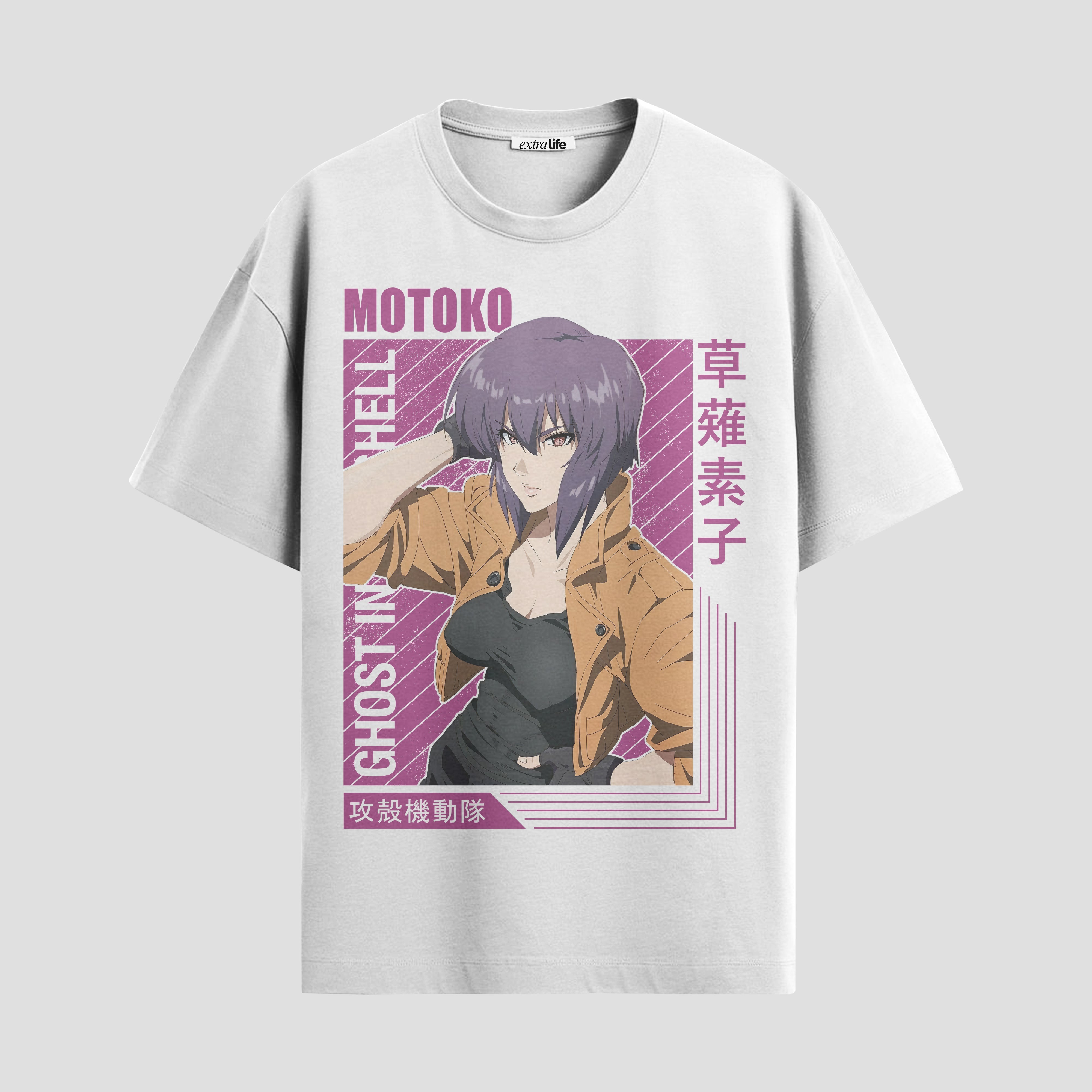 Playera urbana de anime y gaming ExtraLife MX, corte Standard Fit unisex ligero y transpirable en color Deep Black y Pure White, ropa de uso diario para gym y casual.